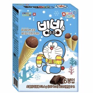 Doraemon Ice cone snack chocolate flavor with KMF Halal 54g (9g X 6pcs) <br> 도라이몽 아이스콘스낵 초코맛 54g(9g X 6pcs)  