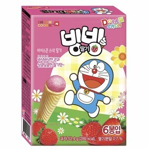Doraemon Ice cone snack Strawberry flavor with KMF Halal 54g (9g X 6pcs) <br> 도라이몽 아이스콘스낵 딸기맛 54g(9g X 6pcs)  